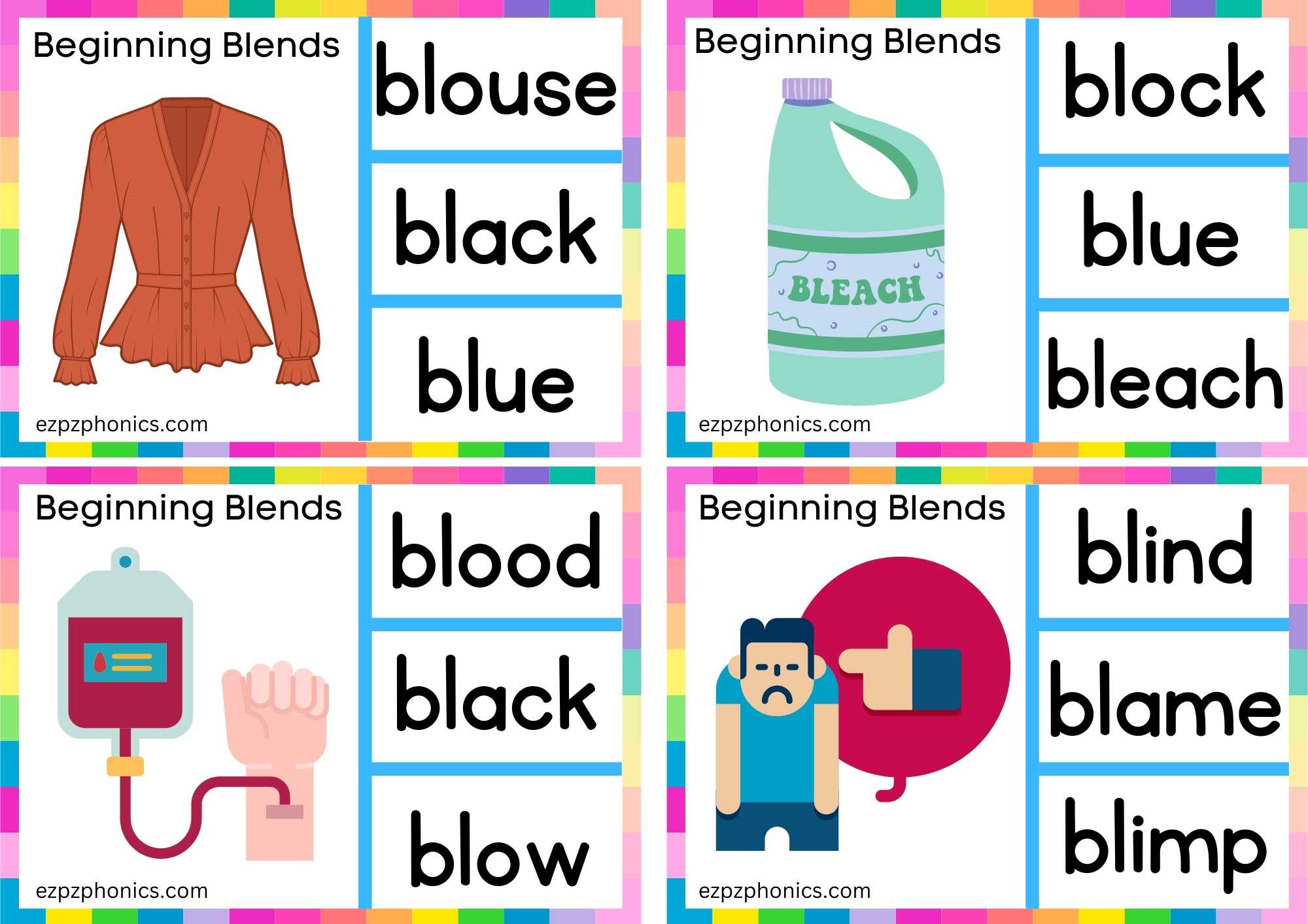 BL Beginning Blends Clip Cards Look At The Image And Clip The Correct Word Set 2